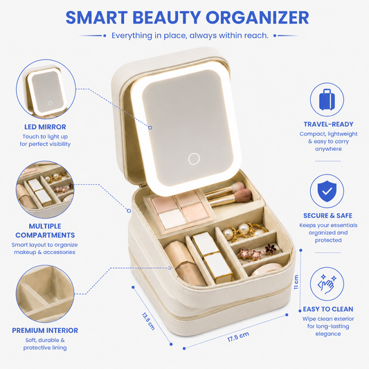 Cosmetic Organizer with LED Mirror – Portable Makeup Case | BagnShop