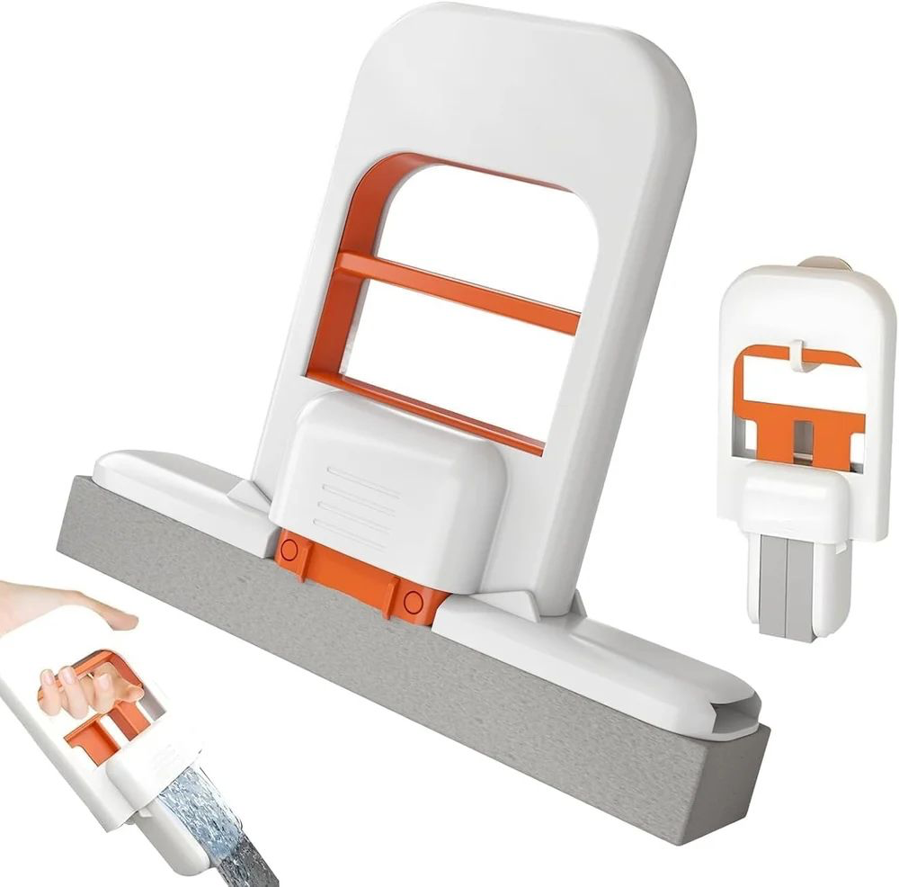 BagnShop mini portable self-squeeze mop overview with mechanism detail and hand-squeeze action