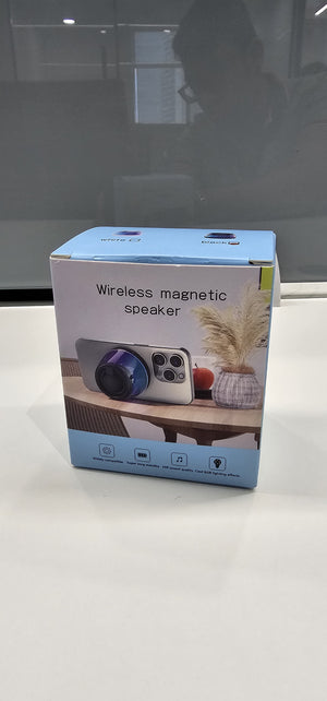 Wireless magnetic speaker in compact white box with blue accents, ideal for lifestyle products and home decor items. - BagnShop - Wireless Magnetic Speaker - appliance, shop - Default Title