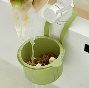 Green 2-in-1 kitchen strainer cum basket hanging on faucet, ideal for kitchen & dining and household items. - BagnShop - 2 in 1 Kitchen Strainer Cum Basket - default