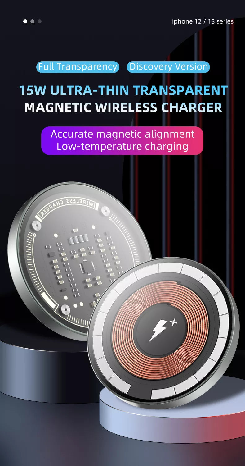 Ultra-thin transparent magnetic wireless charger with visible copper coil
