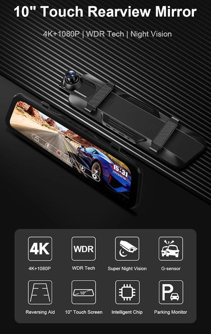 BagnShop dual lens dash cam mirror wide-angle front lens detail