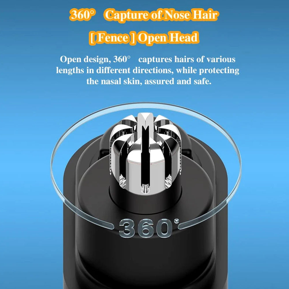Black Easy Trim compact nose trimmer with 360-degree open head for safe hair capture