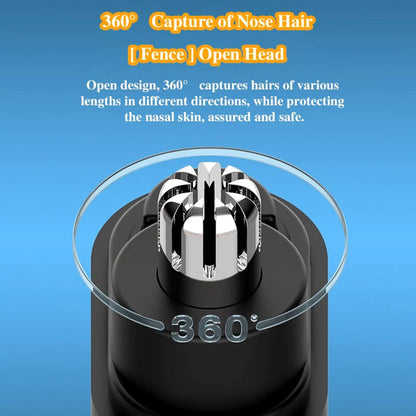 Black Easy Trim compact nose trimmer with 360-degree open head for safe hair capture