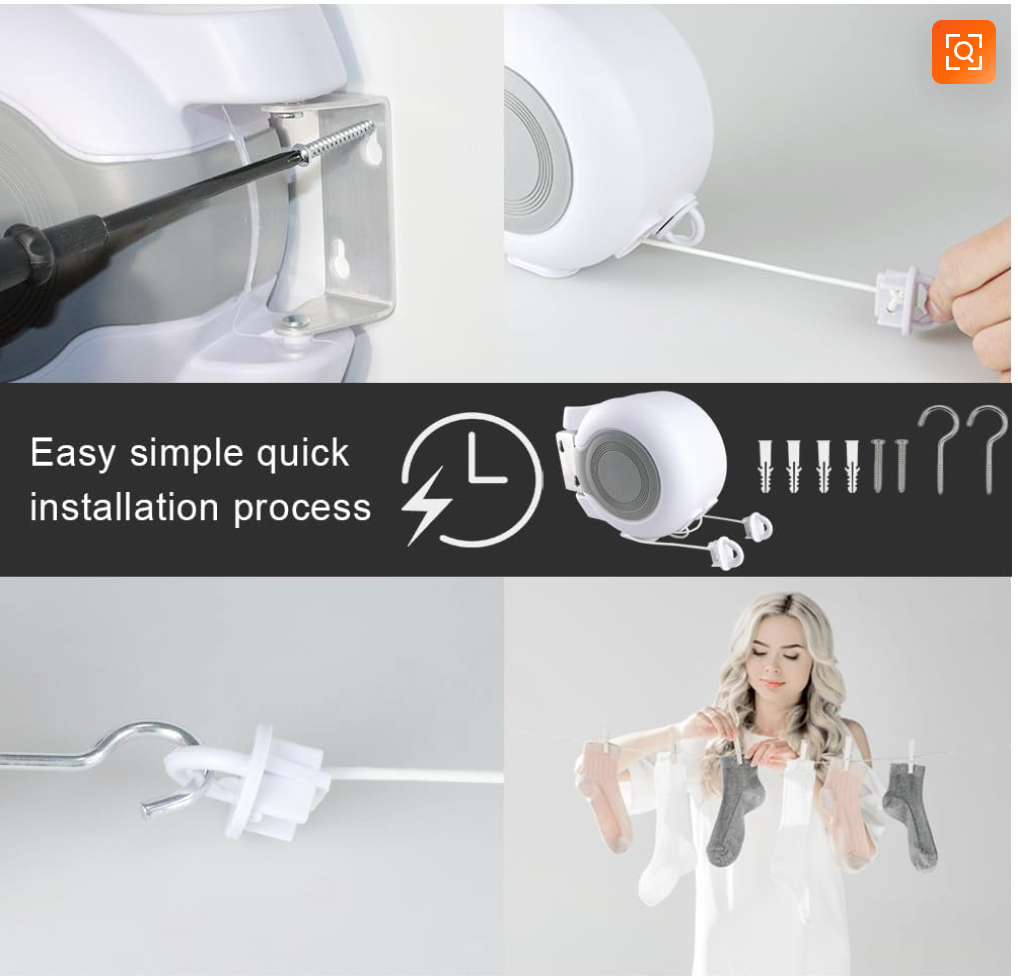 BagnShop wall mount clothing line with clothes hanging