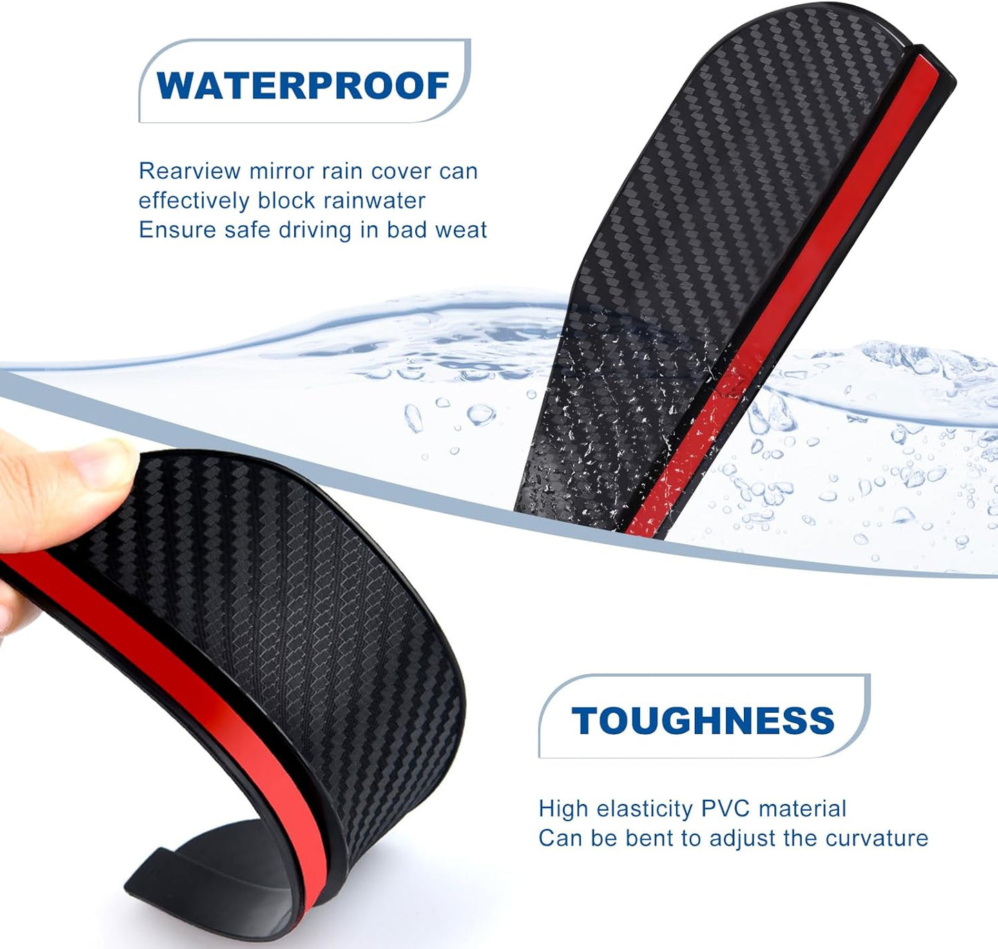 BagnShop rearview mirror rain cover installed on black car in rainy conditions showing water resistance