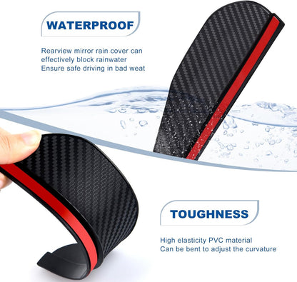 BagnShop rearview mirror rain cover installed on black car in rainy conditions showing water resistance