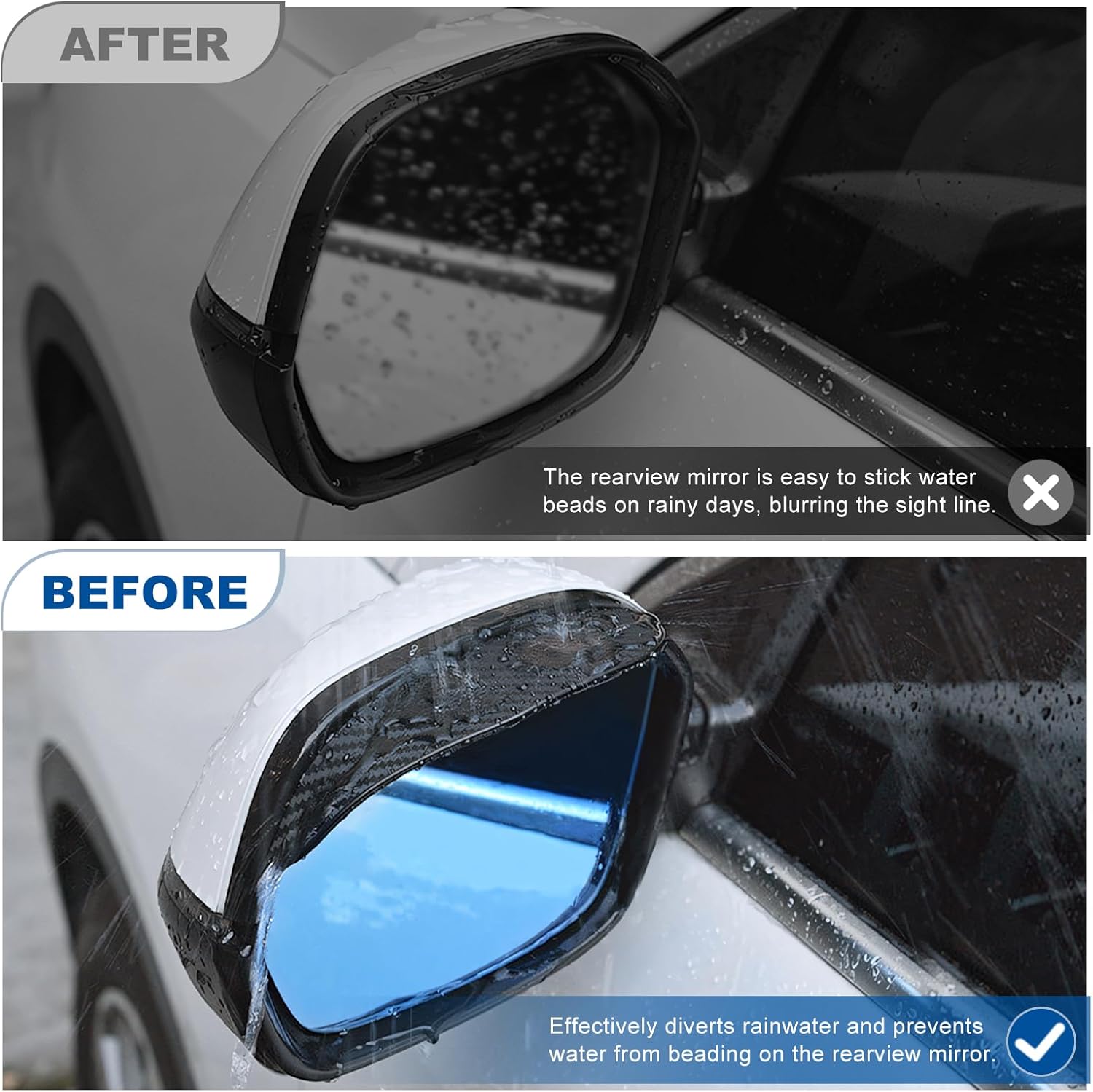 BagnShop carbon fibre mirror rain cover front angle showing clip mechanism