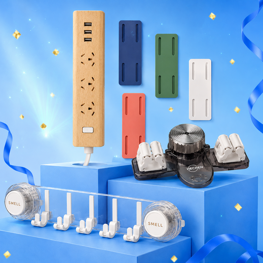 No-Drill Home Organization Kit – Wall Hooks, Socket & Mop Holder Combo | BagnShop