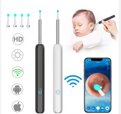 HD wireless ear wax removal camera with silicone tips in black and white