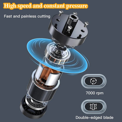 Internal view of high-speed nose trimmer motor with double-edged blade mechanism