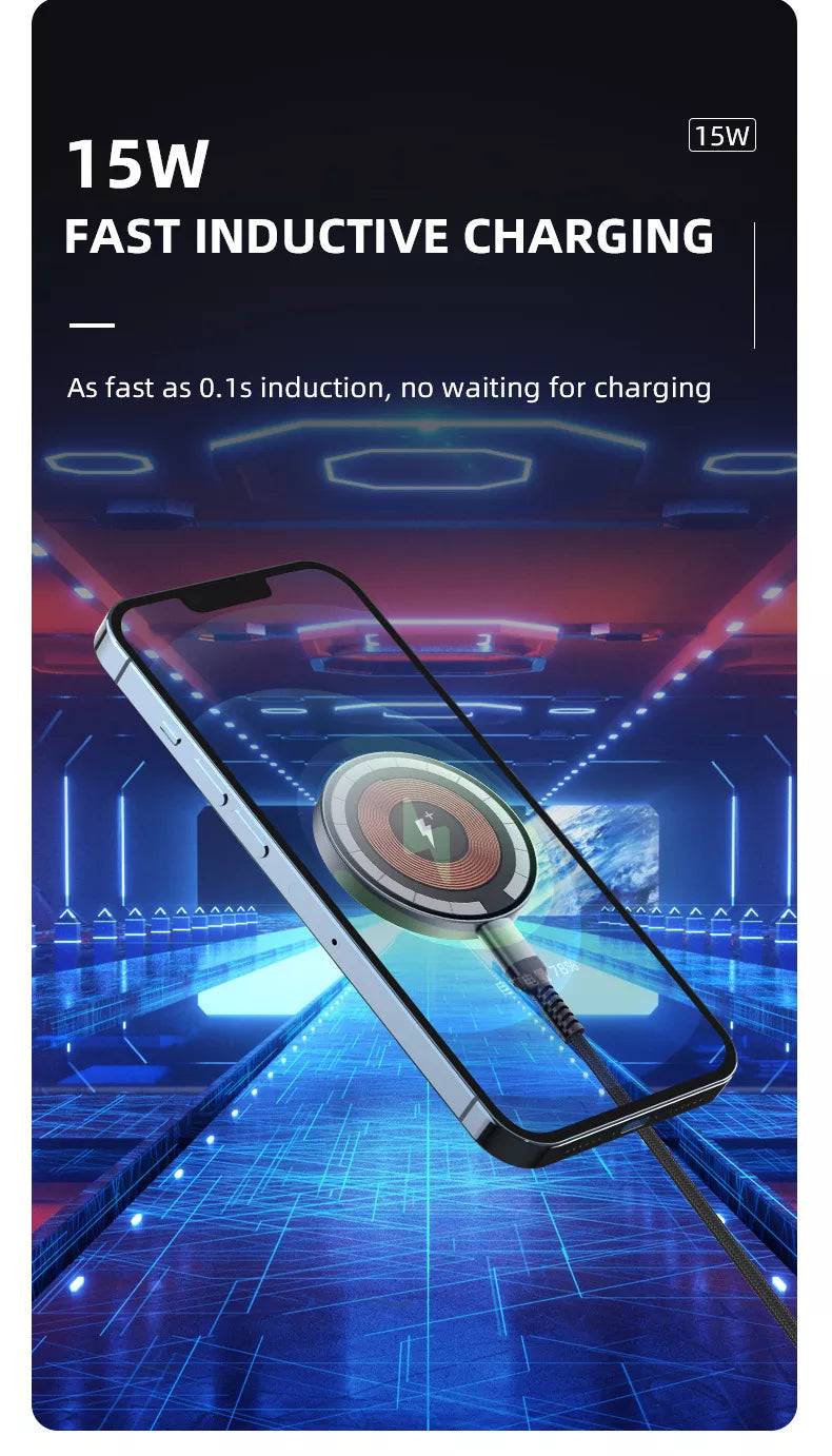 Transparent magnetic wireless charger on smartphone showing sleek tech design