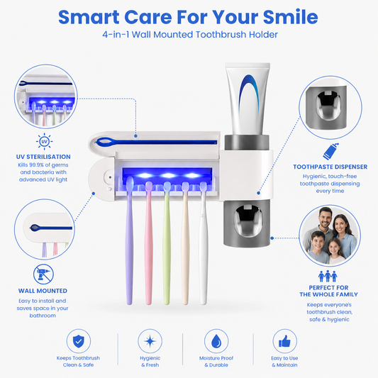 UV Toothbrush Sterilizer Holder – Wall Mount with Dispenser | BagnShop