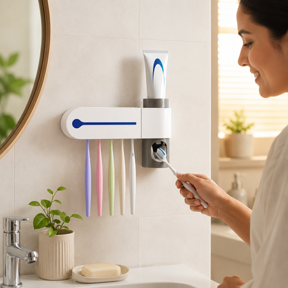 UV Toothbrush Sterilizer Holder – Wall Mount with Dispenser | BagnShop