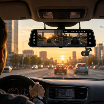 Dual Lens Dash Cam Mirror with GPS