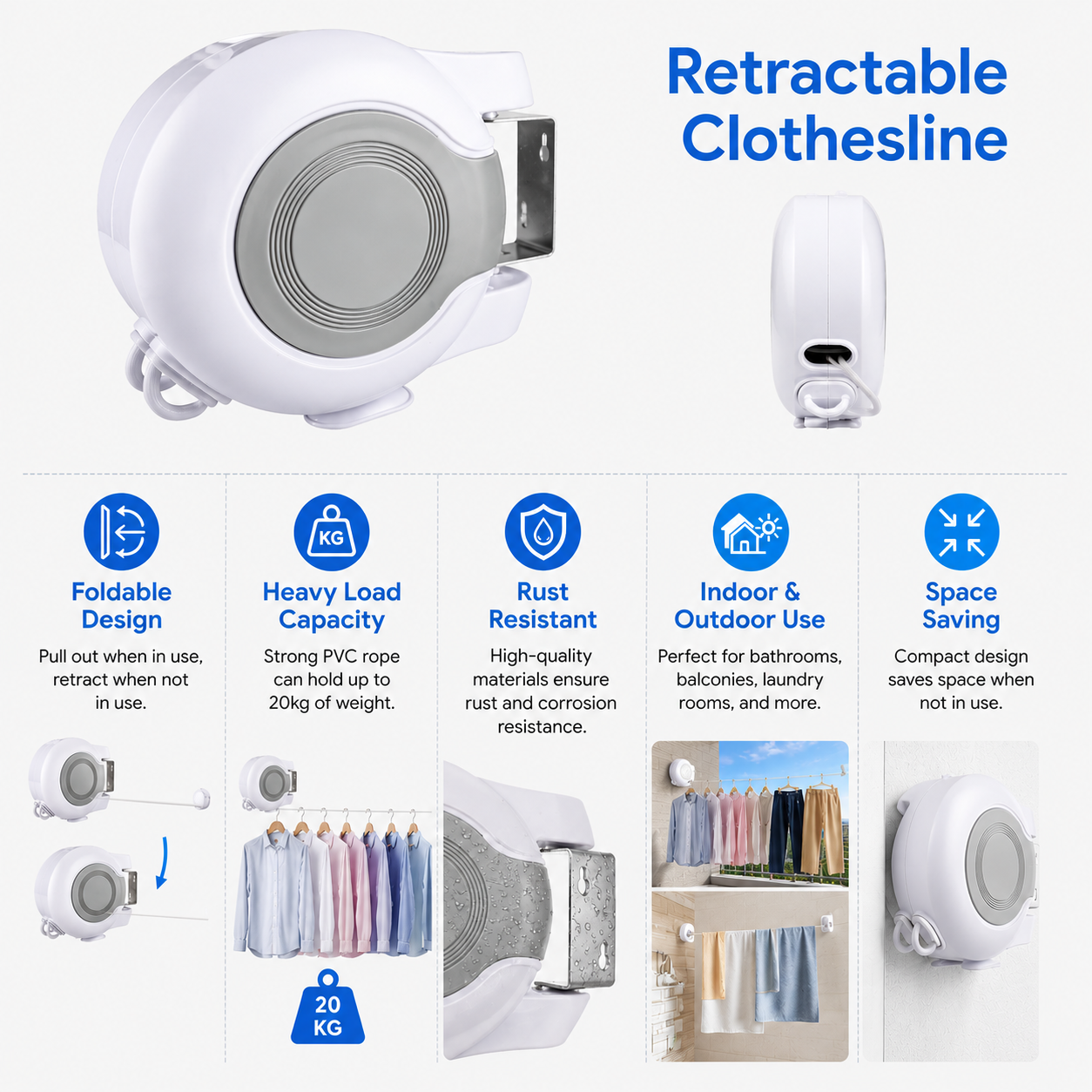 Wall Mount Retractable Double Clothesline