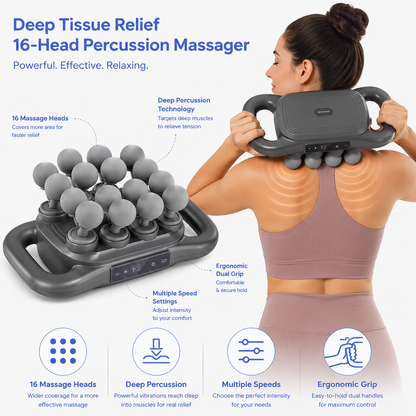 Handheld Muscle Massager – Deep Tissue, 16 Heads | BagnShop