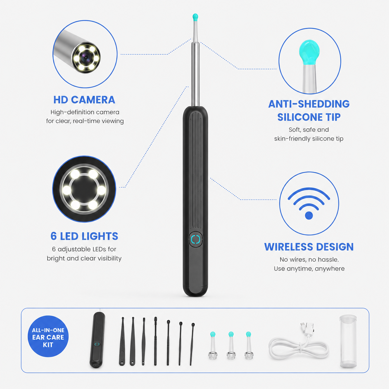 Ear Wax Removal Camera – HD Wireless Otoscope with Light | BagnShop