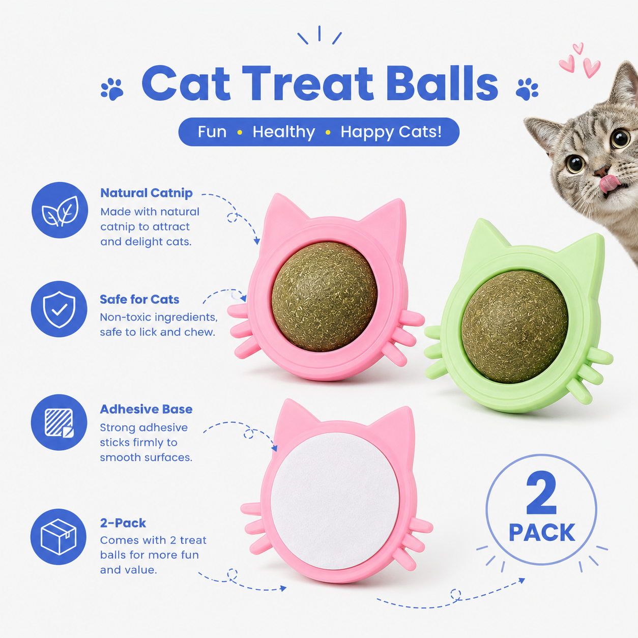 Catnip Wall Treat Ball for Cats – Lick Toy, Pack of 2 | BagnShop