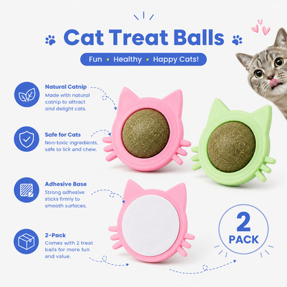 Catnip Wall Treat Ball for Cats – Lick Toy, Pack of 2 | BagnShop