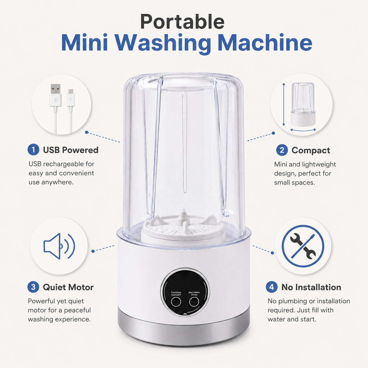 Portable Mini Washing Machine – Compact Wireless Washer for Travel & 1BHK | BagnShop