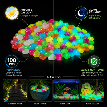 Glow in the Dark Garden Rocks – Pack of 100 Pebbles | BagnShop
