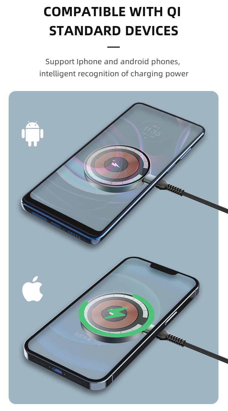 Transparent magnetic wireless charger with minimalist design charging an iPhone