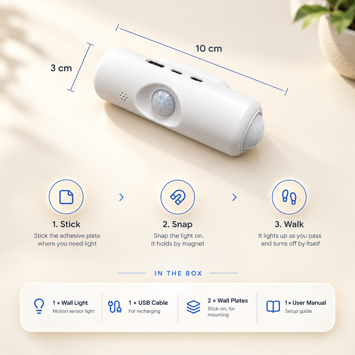 Motion Sensor Wall Light – Magnetic Rechargeable LED Lamp