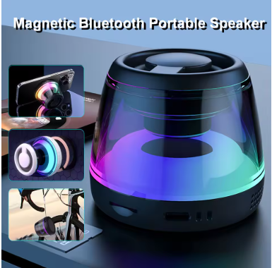 Compact wireless magnetic Bluetooth speaker with colorful LED lights, ideal as a gift and stylish home decor item