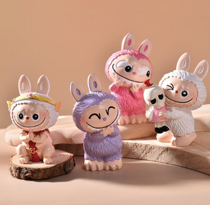 Set of four colorful Labubu fashion lifestyle figurines with bunny ears, styled as home decor and collectible gifts. - BagnShop - Labubu Mystery Box Labubu 1st Generation Mystery Box - New Arrivals, Perfect Gift - Default Title