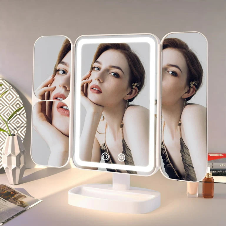 LED makeup mirror folded compact for storage and travel
