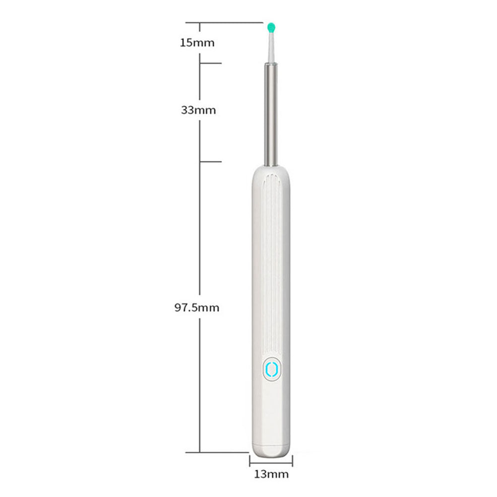 White HD wireless ear wax removal camera with slim design and blue power button