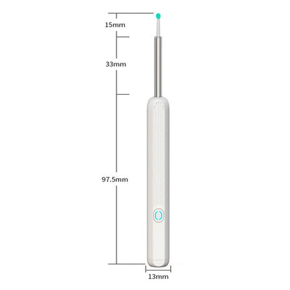White HD wireless ear wax removal camera with slim design and blue power button