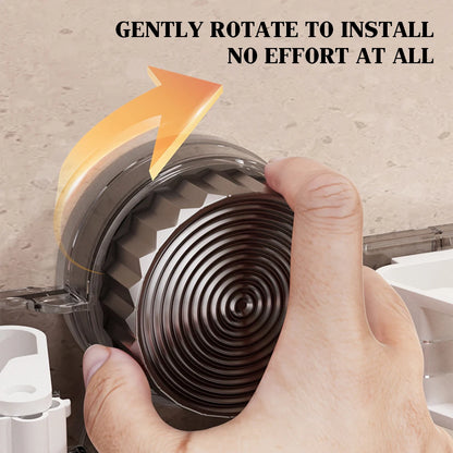 Mop grippers installed on tiled wall with broom and mop hanging neatly